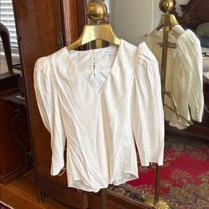 Frame Denim White 100% Silk V-Neck Blouse